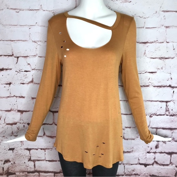 Charlotte Russe Tops - Shredded Burnout long sleeve tunic top S Harvest Gold Size SMALL NEW WITH TAG